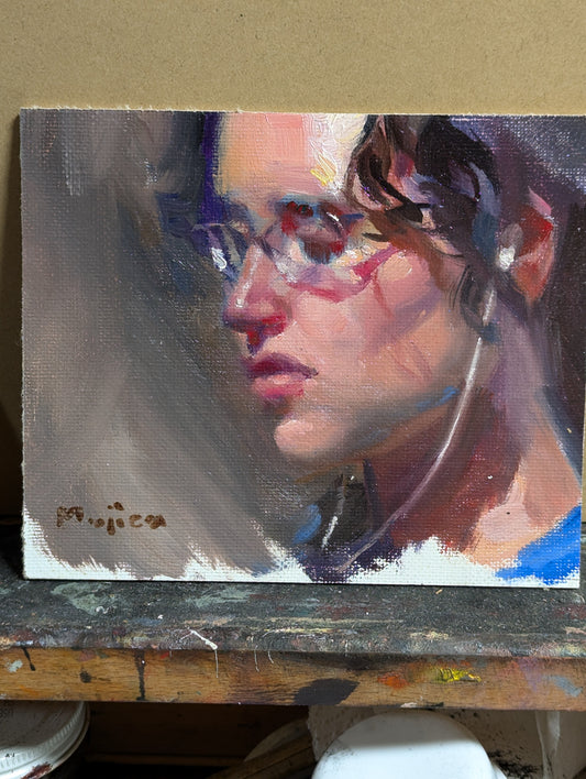 Girl with glasses study